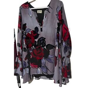 Show Me Your MuMu Perveen Blouse Purple Floral Long Sleeve Tunic Top Size M